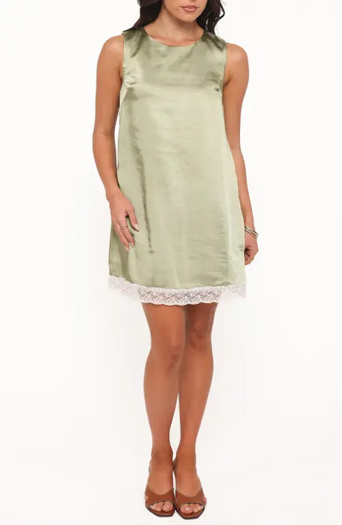 Petal & Pup Gretel Lace Trim Satin Minidress in Green/cream at Nordstrom, Size Small | Nordstrom