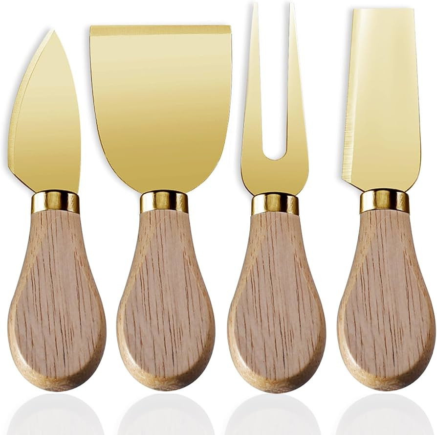 4-Piece Set of Stainless Steel Cheese Knives with Wood Hand, Including Cheese Slicer and Cheese C... | Amazon (US)