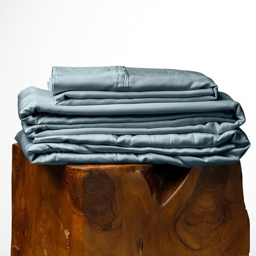 Olive + Crate Eucalyptus Sheets Set – Cooling Sheets for Hot Sleepers – 100% Organic Tencel Lyocell – Full Size – Hypoallergenic, Moisture-Wicking – Deep Pockets, Soft, Durable 54" x 75" [Basalt Blue] | Amazon (US)