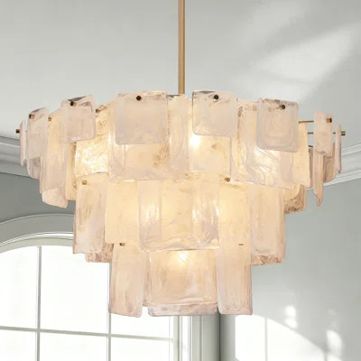 13- Light Dimmable 37’’ W 4 Tiered Cloud Glass Dining Room Chandelier | Wayfair North America