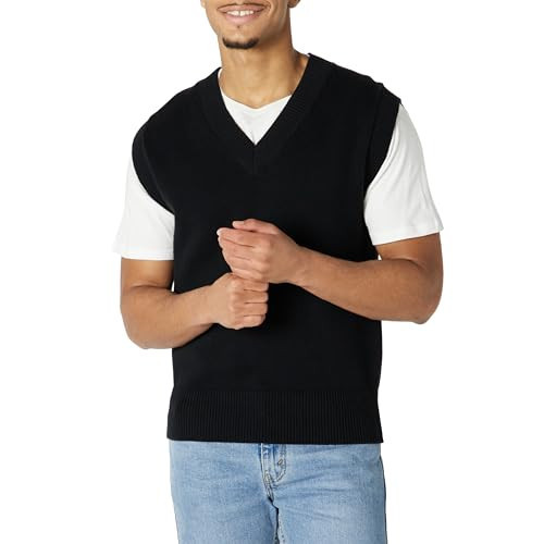 Amazon Essentials Men's Relaxed-Fit V-Neck Sweater Vest, Black, Small | Amazon (US)