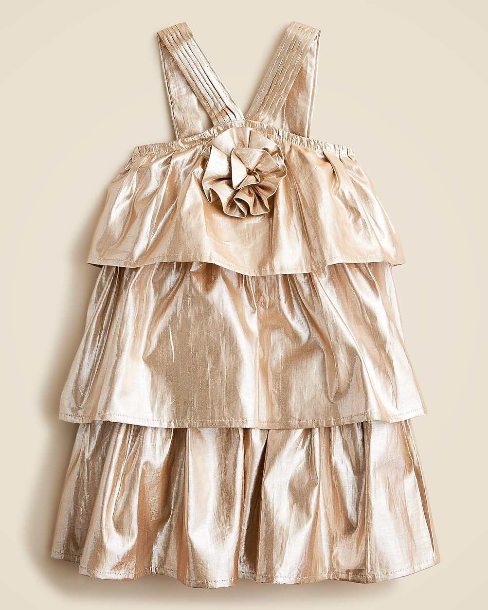 Girls' tiered rosette dress in gold lam&eacute; | J. Crew US