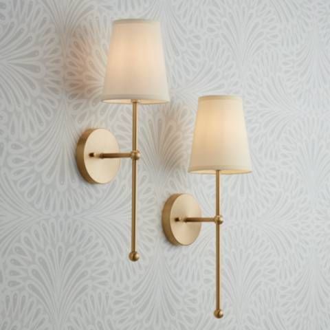 Possini Euro Elena 21" High Warm Brass Wall Sconce Set of 2 - #462Y0 | Lamps Plus | Lamps Plus