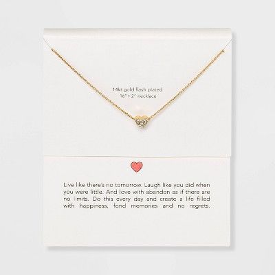 Silver Plated Gold Dipped Micro Pave Heart Cubic Zirconia Pendant Necklace - Gold | Target