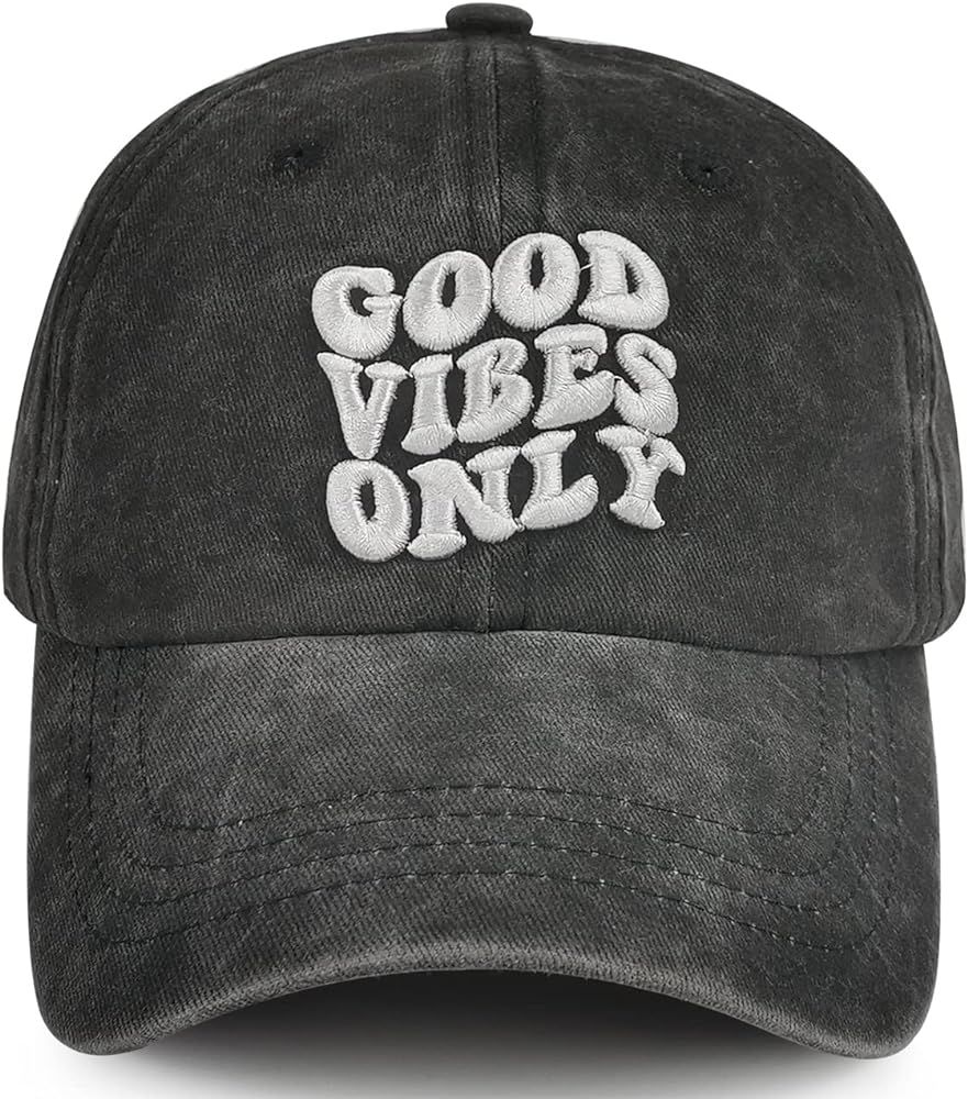 Good Vibes Only Hat, Positive Vibes Only Gifts for Men Women, Funny Adjustable Washed Cotton 3D Embr | Amazon (US)