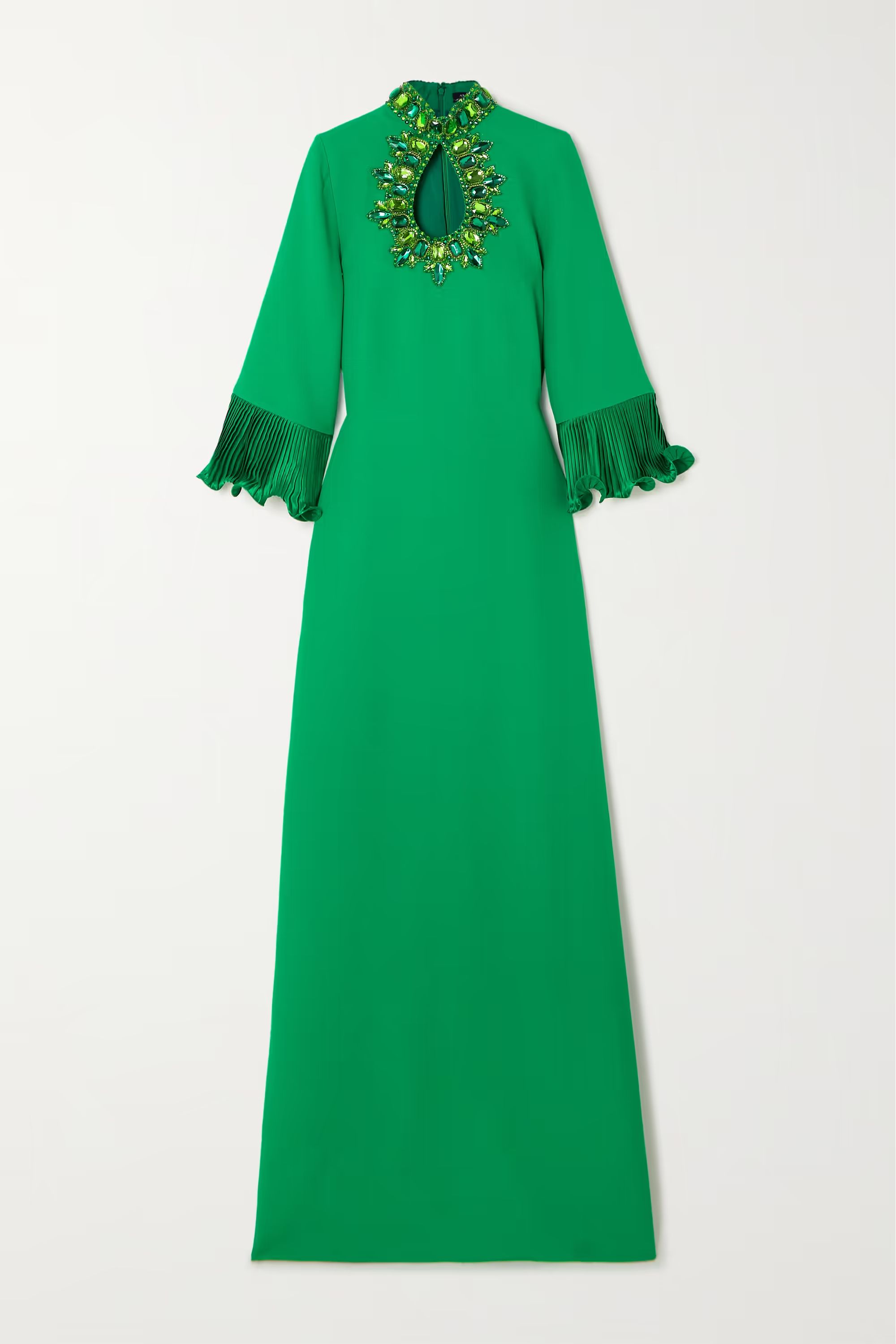 Green Crystal-embellished cutout plissé satin-trimmed crepe gown | ANDREW GN | NET-A-PORTER | NET-A-PORTER (US)