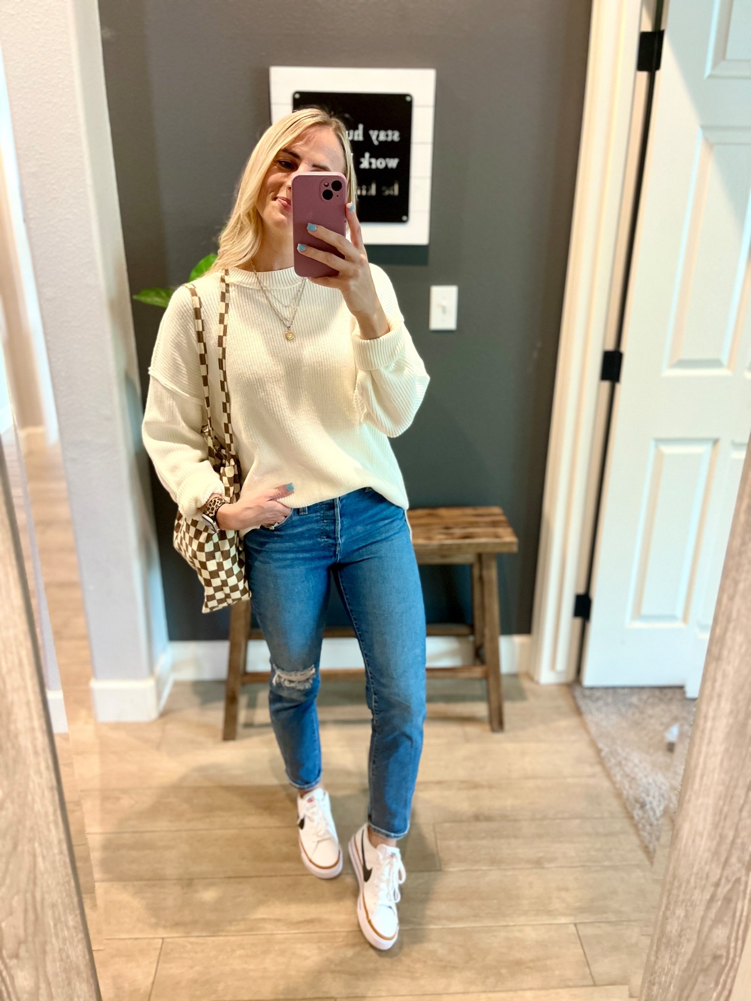 Easy fall mom outfit // teacher outfit // comfy sweater 

Jeans are wedgie straight and a great pair for my millennials who don’t want skinny but don’t want wide leg or baggy  

Sweater discount code: 
Price before discount: 25.99-27.99
Discount: 30% off 
price after discount: 18.19-19.59
valid time: 2025-09-16
2025-09-21 
Promo code: 9CO4PKEX

#LTKStyleTip #LTKWorkwear