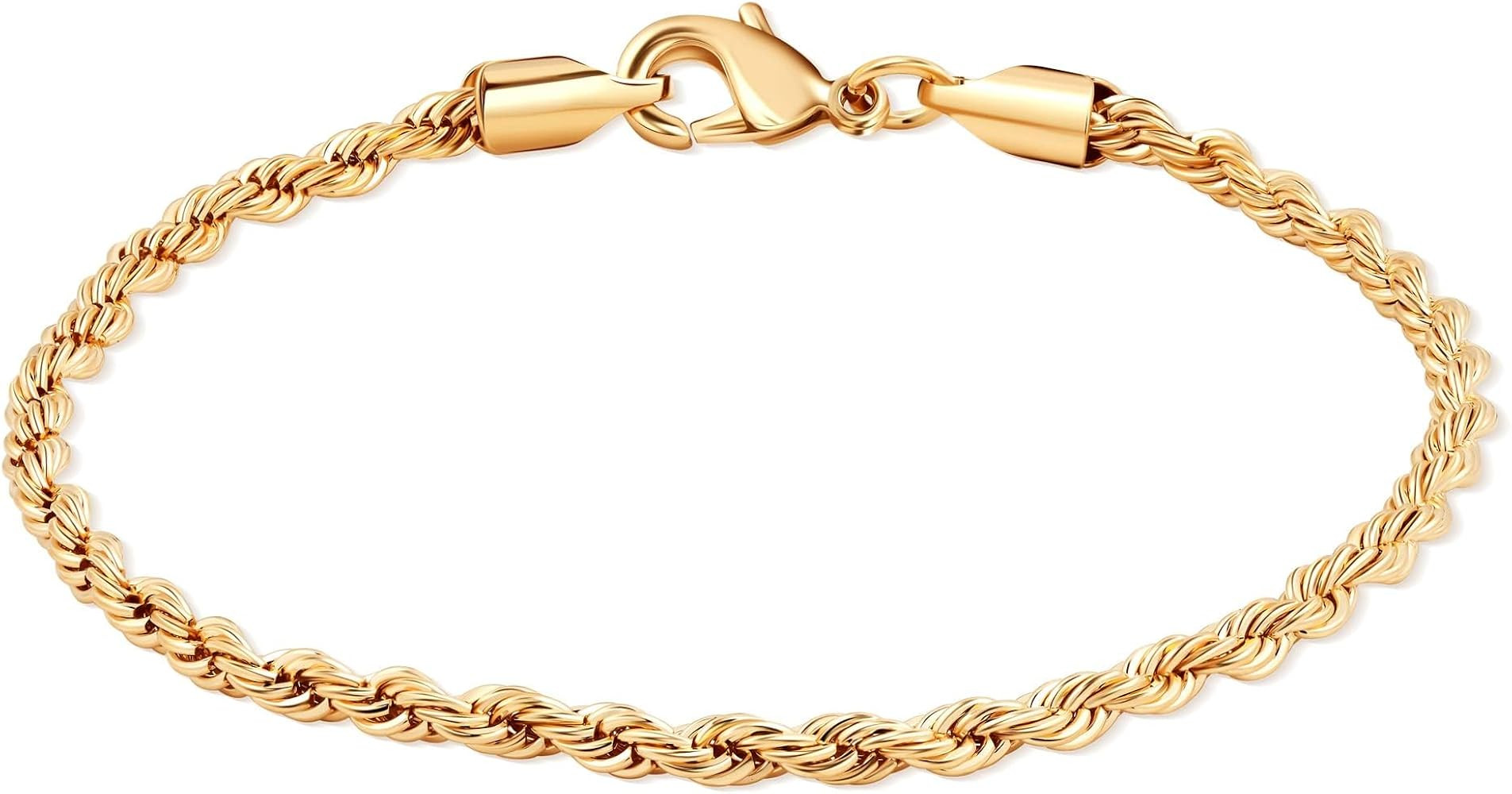 Barzel 18K Gold Plated Rope Chain Bracelet - Made In Brazil | Amazon (US)