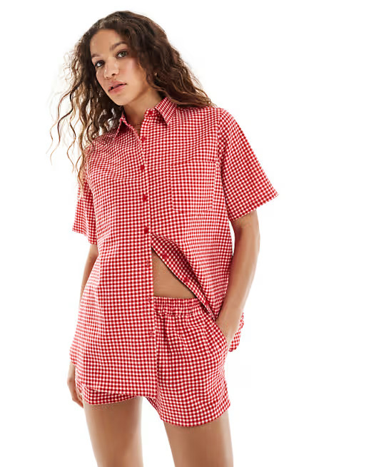 Motel oversized smith beach shirt co-ord in red gingham | ASOS | ASOS (Global)