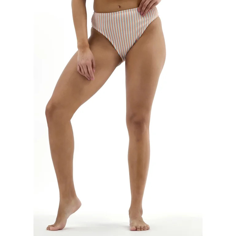 No Boundaries Women's Lurex Thread Stripe High Waist Swim Bottoms, Sizes XXS - XL | Walmart (US)