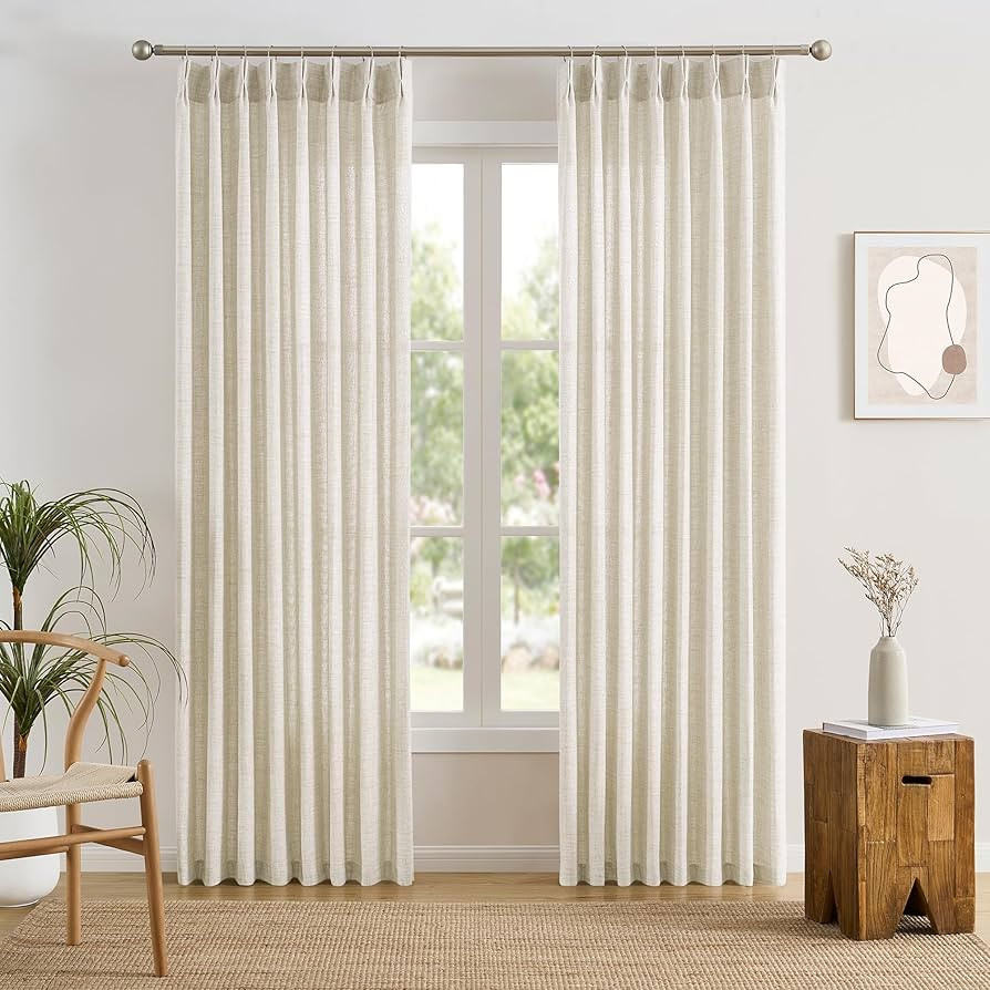 105 Inch Curtains Drapes Pinch Pleated Memory Trained Back Tab Light Filtering Semi Sheer Linen T... | Amazon (US)