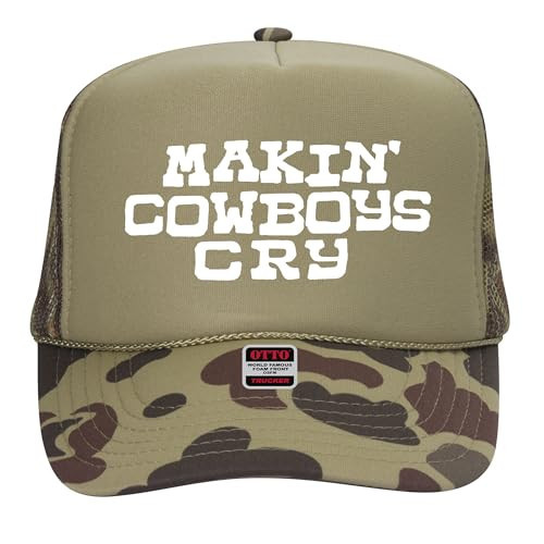 Makin' Cowboys Cry Trucker Hat - Premium Snapback for Men and Women - Vintage Cowgirl Funny Western Country (US, Alpha, One Size, Green Camo) | Amazon (US)