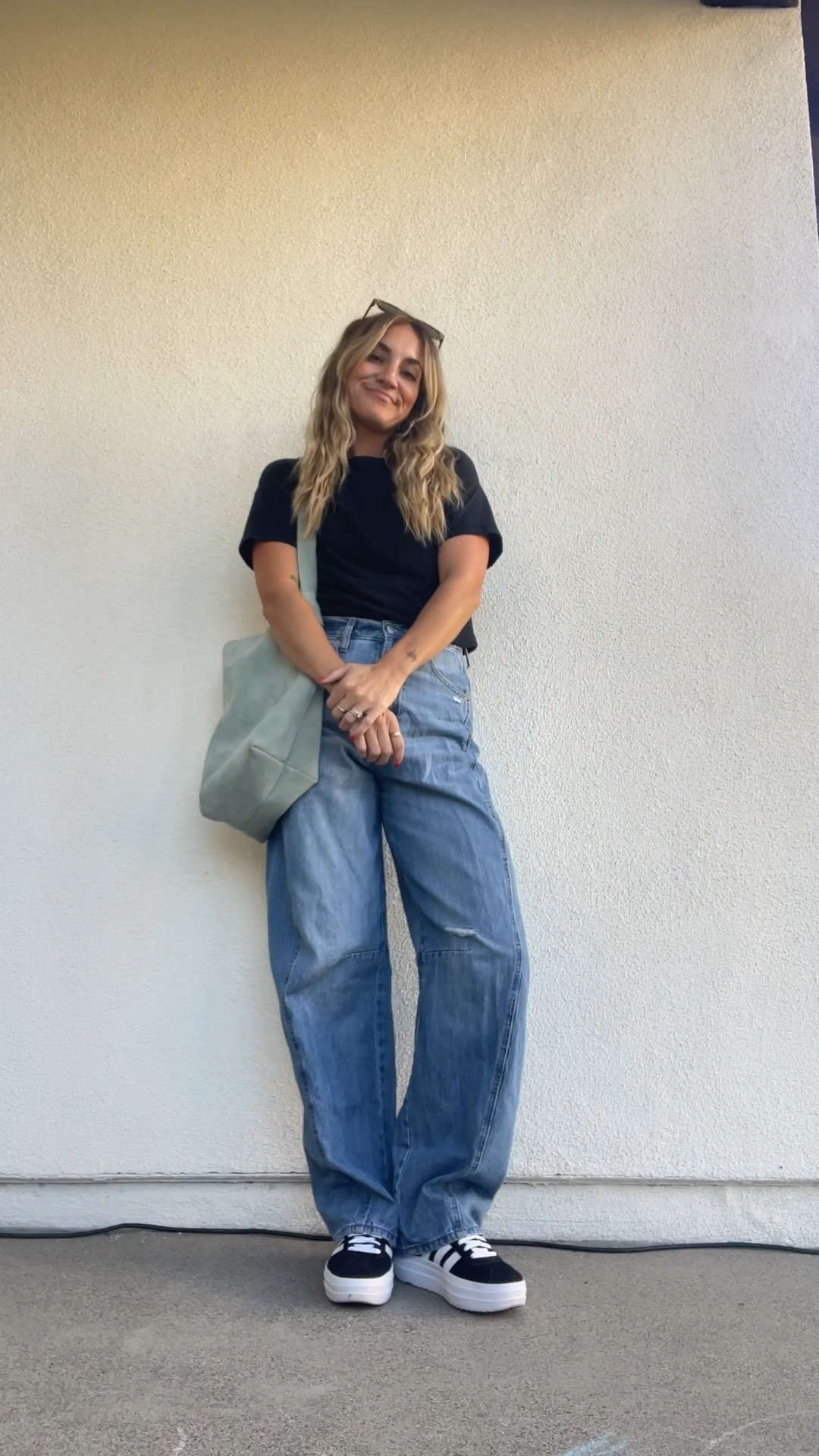 jeans are SO comfy. wearing a 4. (normally 27). I’m 5’7” and they’re perfect with slightly platform sneakers 

#LTKFindsUnder50