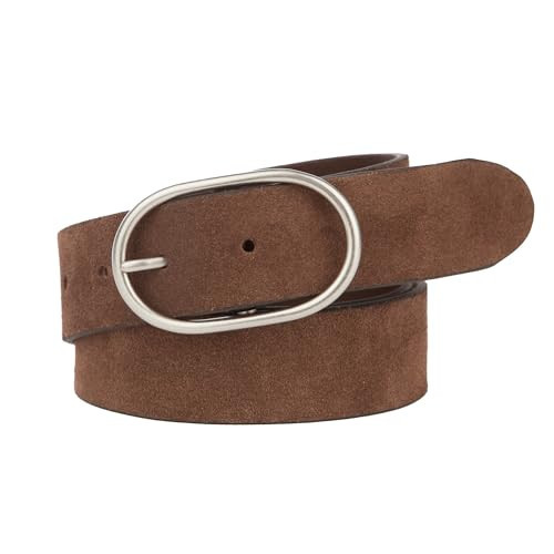 Lucky Brand Women's Leather Bold Fashion Statement Belts, Suede Center Bar-Brown, Large | Amazon (US)