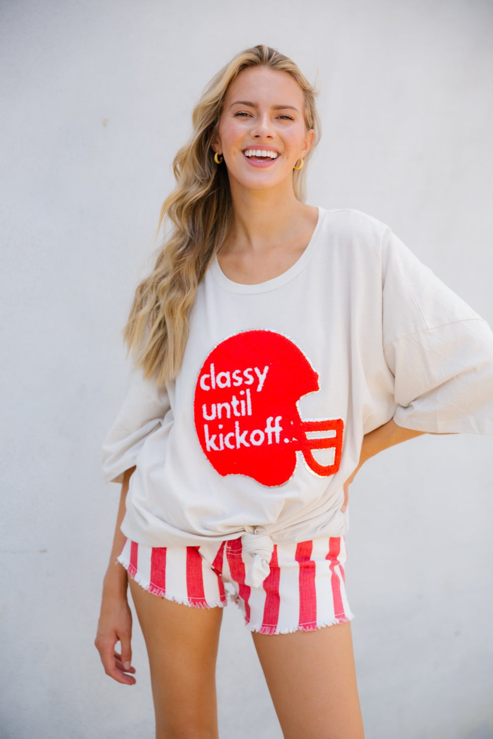 CLASSY UNTIL KICKOFF RED HELMET TEE | Judith March