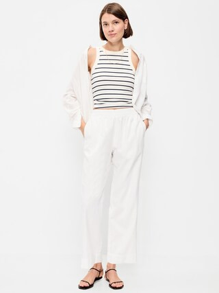High-Waisted Linen-Blend Straight Ankle Pants | Old Navy (CA)