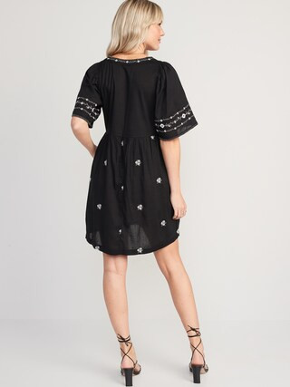 Bell-Sleeve Floral-Embroidered V-Neck Mini Shift Dress for Women | Old Navy (US)