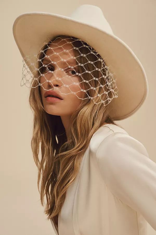 Monrowe Bridal Cowboy Hat with Birdcage Veil | Anthropologie (US)