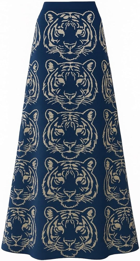 OXKnit Knittd Midi Skirts for Women, Mod Style Casual Retro Tiger Pattern High Waist A Line Cotto... | Amazon (US)