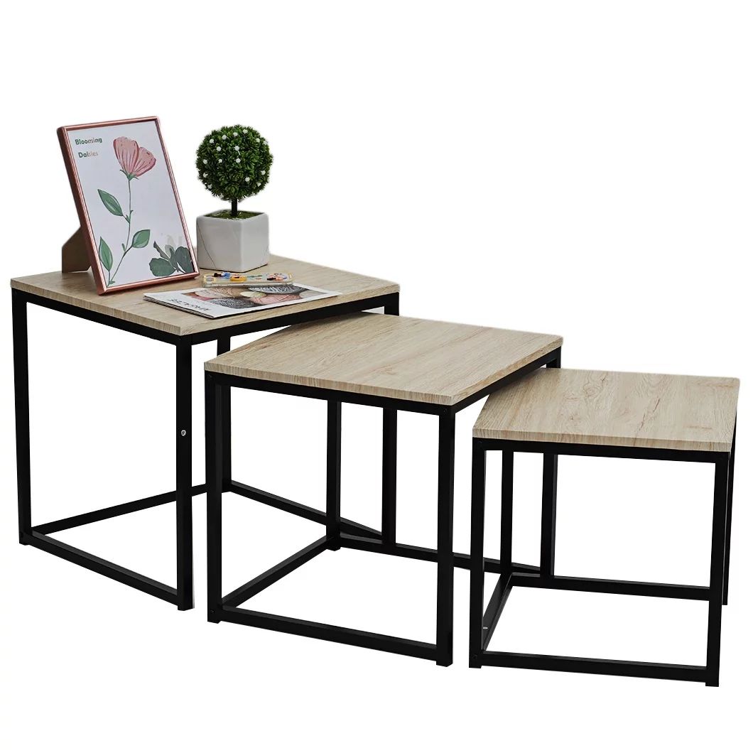 OUSGAR Nesting End Tables- Set of 3 Square Modern Accent Table with Wood Top in Light Walnut - Si... | Walmart (US)