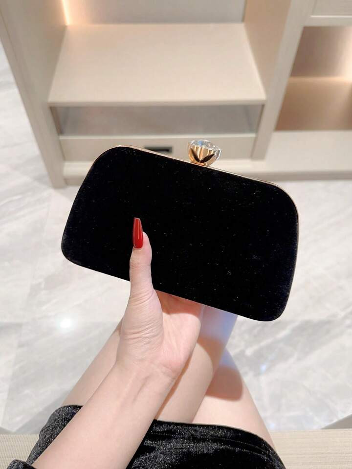 Moonlit EveBag Women's Fashionable Simple Box-Shaped Evening Clutch Bag With Luxurious Rhinestone... | SHEIN