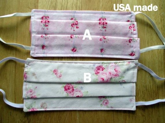 USA Adult FACE MASK  Pink Roses 100% 2 Layer Cotton Mask Reusable Washable Reversible Face Mask F... | Etsy (US)