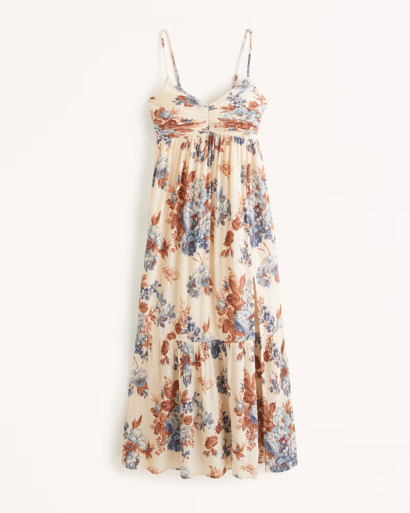 Crinkle Textured Ruched Maxi Dress | Abercrombie & Fitch (US)