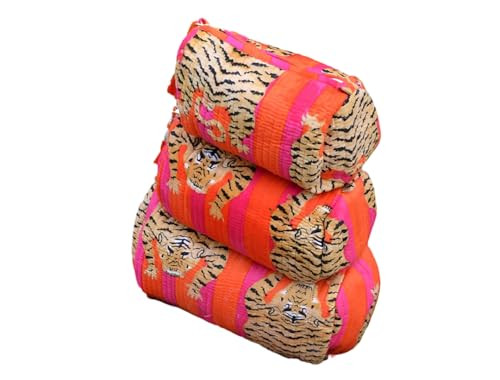 INDACORIFY Tiger Print Makeup Bag Set of 3 Pieces Indian Cotton Toiletry Bag Make up Pouch Travel... | Amazon (US)