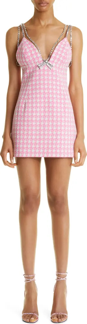 Deco Crystal Bow Houndstooth Wool & Cotton Minidress | Nordstrom