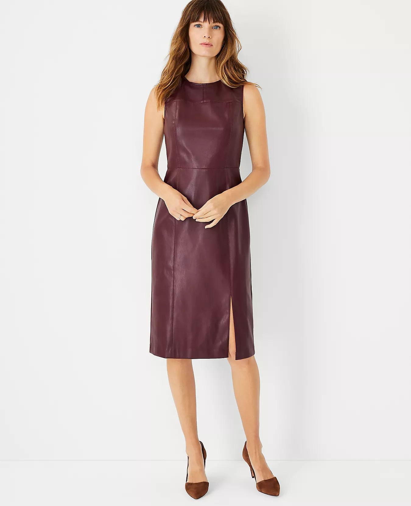 Seamed Faux Leather Sheath Dress | Ann Taylor (US)