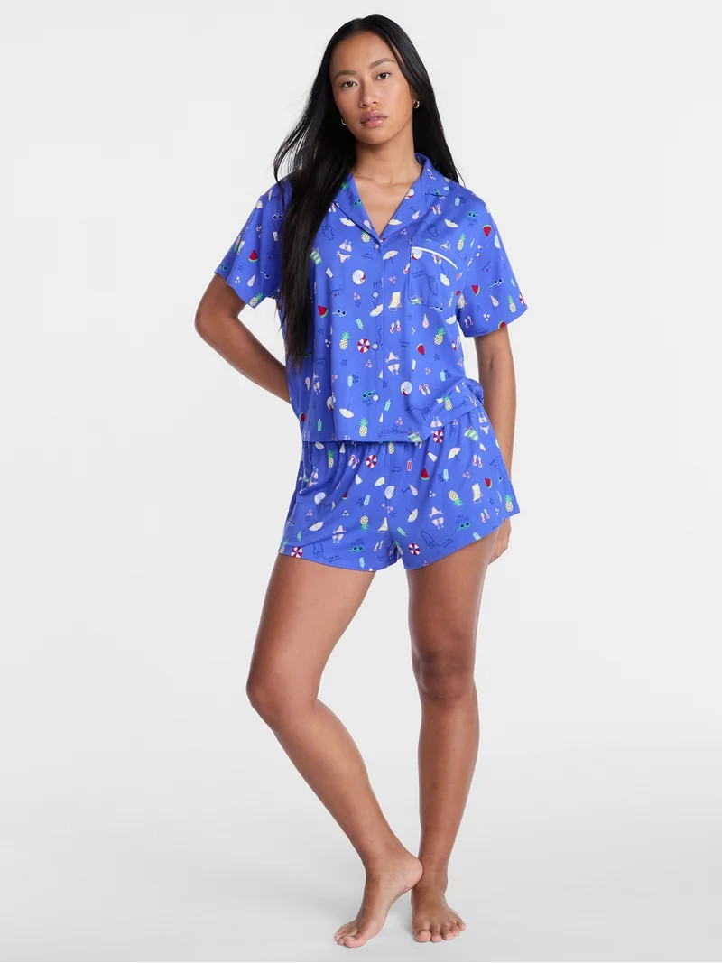 Way to Celebrate Women's Shorty Notch Pajama Set, 2-Piece, Sizes XS-3X | Walmart (US)