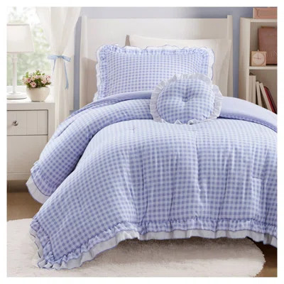 3-Piece Pink Twin/Twin XL Comforter Set with Gingham Ruffle Design - Soft Microfiber Bedding for Teen Girl Bedroom | Wayfair North America
