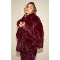 Burgundy Oversized Faux Fur Coat | PrettyLittleThing UK