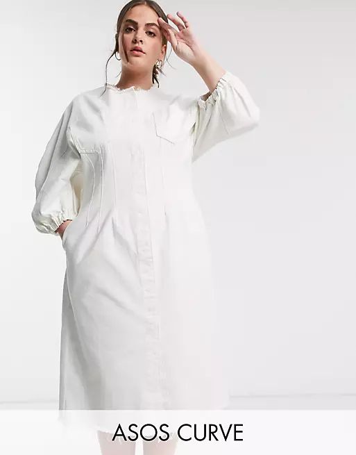 ASOS DESIGN - Curve - Denim midi-jurk in wit | ASOS (Global)