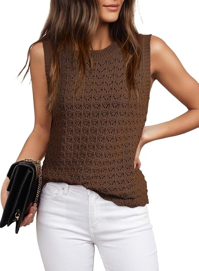 Dokotoo Sleeveless Sweater Tops for Women 2026 Crochet Tank Top Sweater Vest Spring Summer Outfit... | Amazon (US)