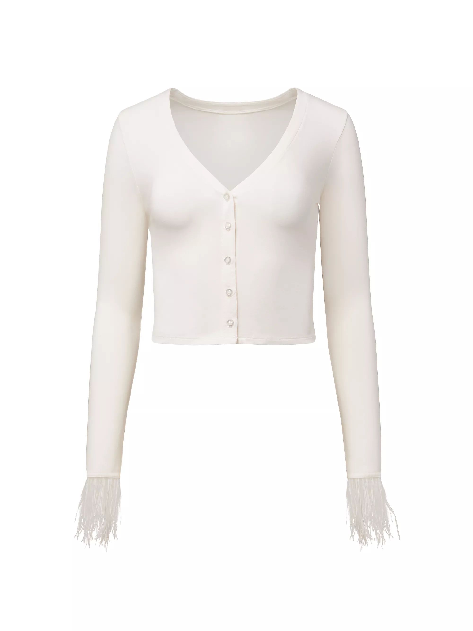 Feather-Trimmed Crop Cardigan | Saks Fifth Avenue
