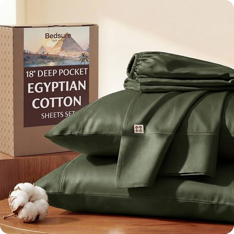 Bedsure 100% Giza Egyptian Cotton Sheets King Size - Luxury Hotel Sheets 18" Deep Pocket with 4 C... | Amazon (US)