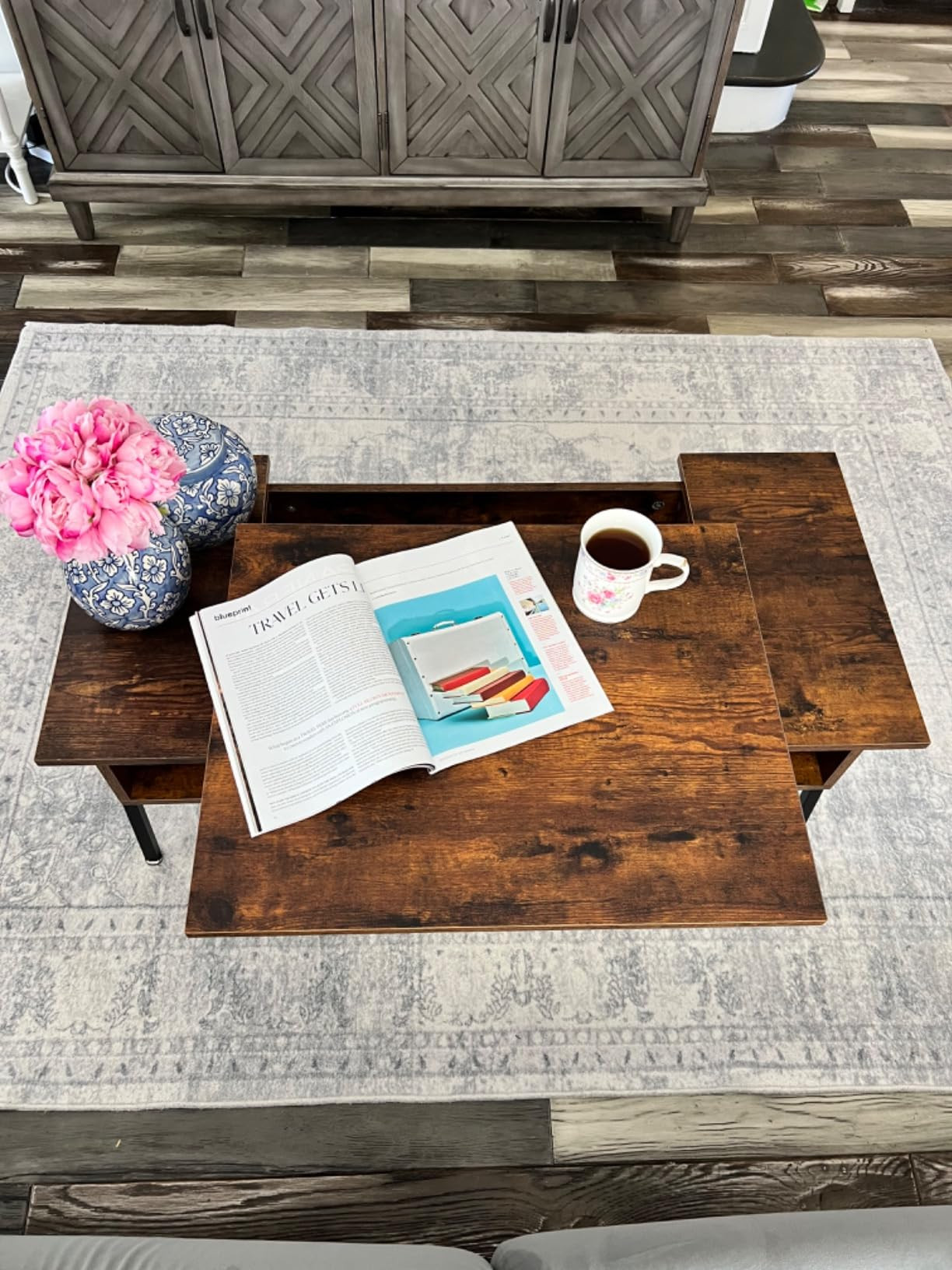 VECELO Wood Lift Top Coffee Table with Hidden Compartment and Storage Shelf for Living Room/Office Reception, Rising Tabletop, Brown | Amazon (US)