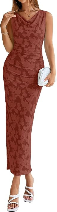 Simplee Womens Summer Floral Maxi Dress Sleeveless Cowl Neck Stretch Bodycon Cocktail Party Weddi... | Amazon (US)
