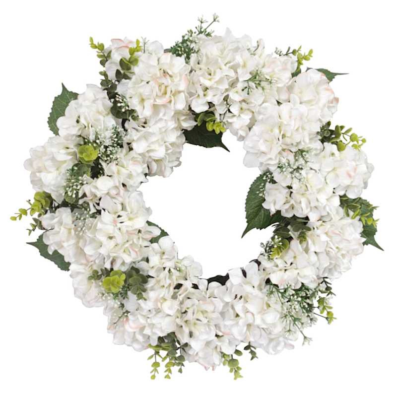 Providence White Hydrangea & Baby's Breath Wreath, 24" | At Home