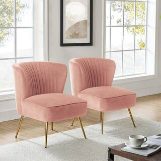 Monica Modern Pink Velvet Comfy Living Room Side Chair with Golden Metal Legs (Set of 2) | The Home Depot