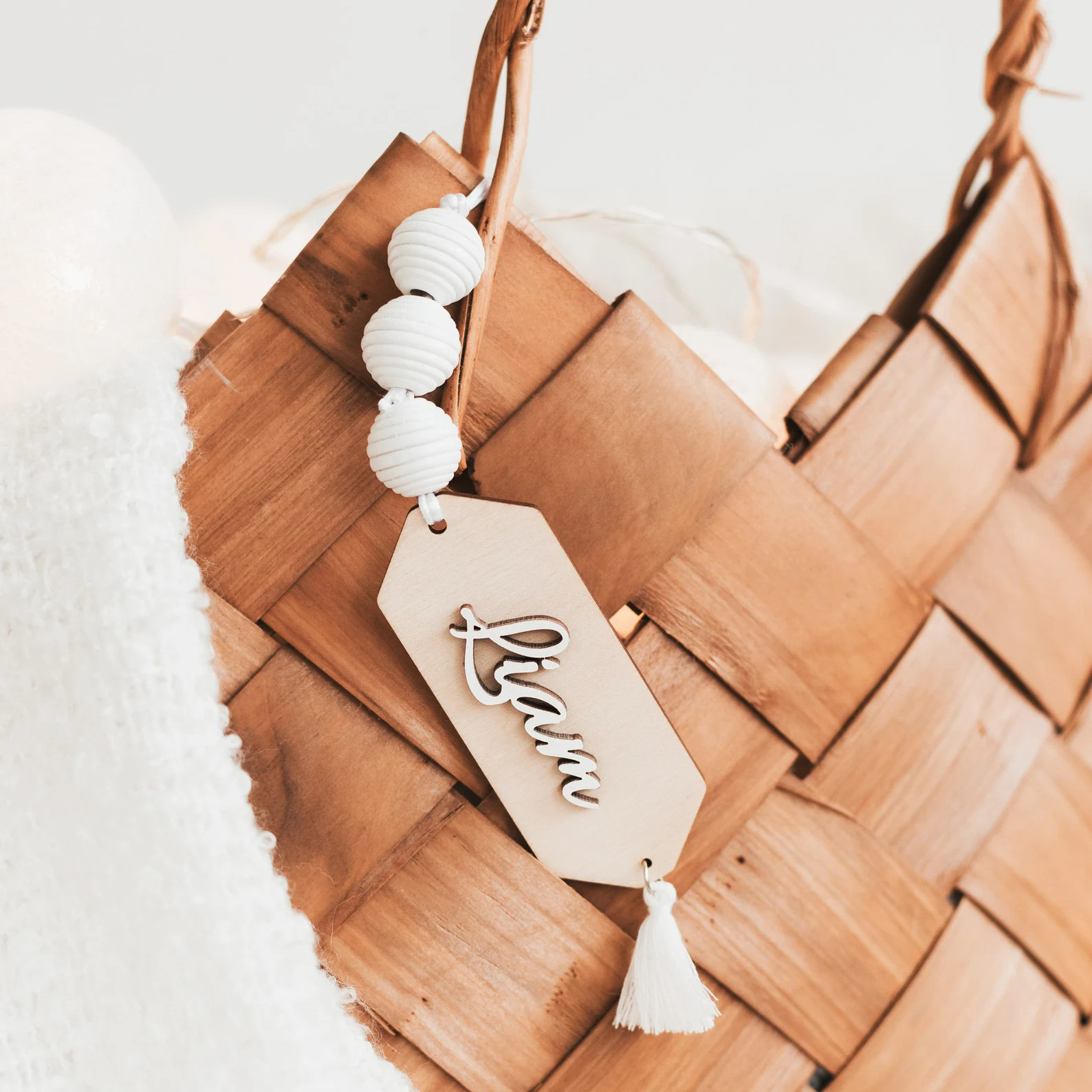 Personalized Christmas Stocking Name Tags, Custom Gift Tags, Wooden Name Tags, Beads Name Tags Fo... | Etsy (US)