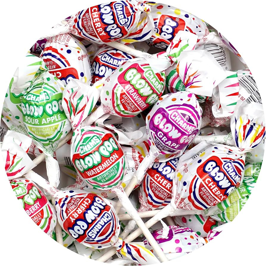 Charms Blow Pops, 3lb Bulk Bag (Approx 68), Assorted Fruit Flavored Bubble Gum Filled Lollipops, ... | Amazon (US)