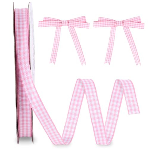 VGOODALL Pink Gingham Ribbon, 3/8" x 50Yd Pink and White Thin Crafts Ribbon Buffalo Checker Ribbons for Hair Accessories Picnic School and Birthday Gift Wrapping | Amazon (US)