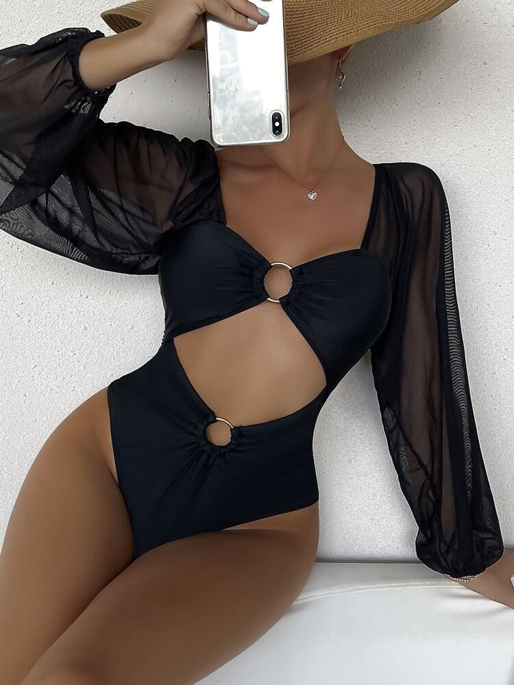 Cut Out Ring Linked One Piece Swimsuit | SHEIN