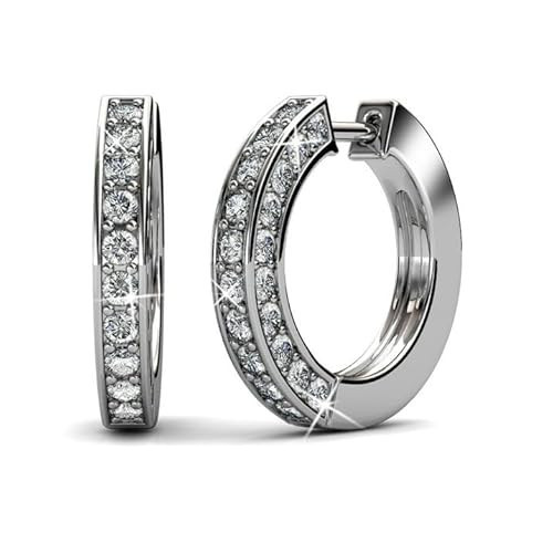 Cate & Chloe Viviana 18k White Gold-Plated 17mm Silver Hoop Earrings with Simulated Diamond Crystals, Elegant Jewelry for Women, Gift for Her on Christmas, Anniversary, Birthday and More | Amazon (US)