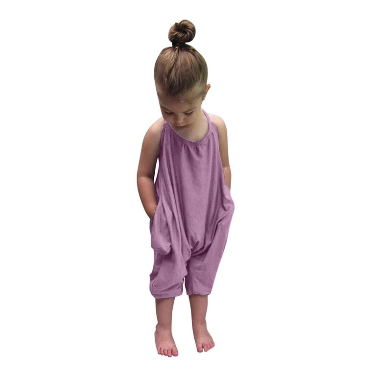 Toddler Baby Girl Clothes Summer Romper Solid Color Sleeveless Short Jumpsuit Pants with Pockets ... | Walmart (US)