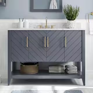 Home Decorators Collection Baybarn 48 in. W x 22 in. D x 35 in. H Bath Vanity in Slate Blue with ... | The Home Depot