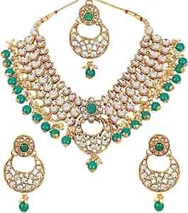 Indian Traditional Kundan Bridal Necklace Pearl & Colored Beads Bollywood Style Set | Amazon (US)