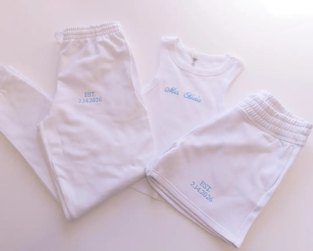 Custom Embroidered Bride Lounge Set, Personalized Mrs Tank Joggers, Future Mrs Gift, Honeymoon Ou... | Etsy (US)